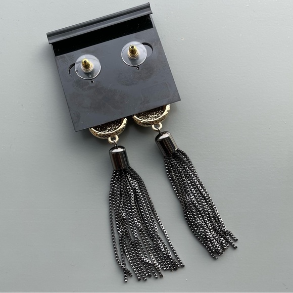 NEW RJ Graziano Gold Tone Gunmetal Tassel Drop Earrings - Picture 4 of 7